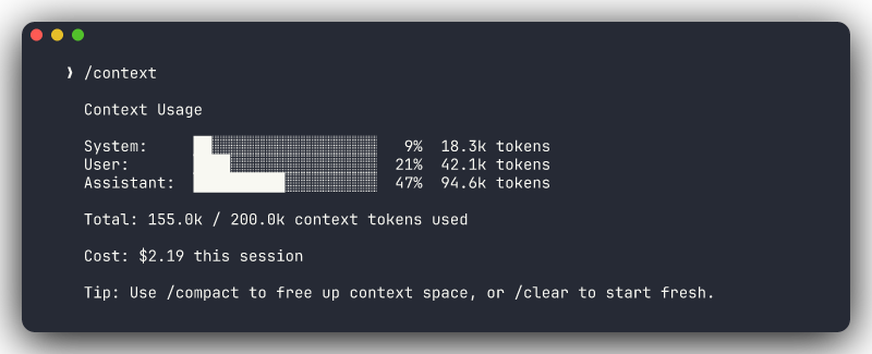 The /context command showing context window usage at 67%