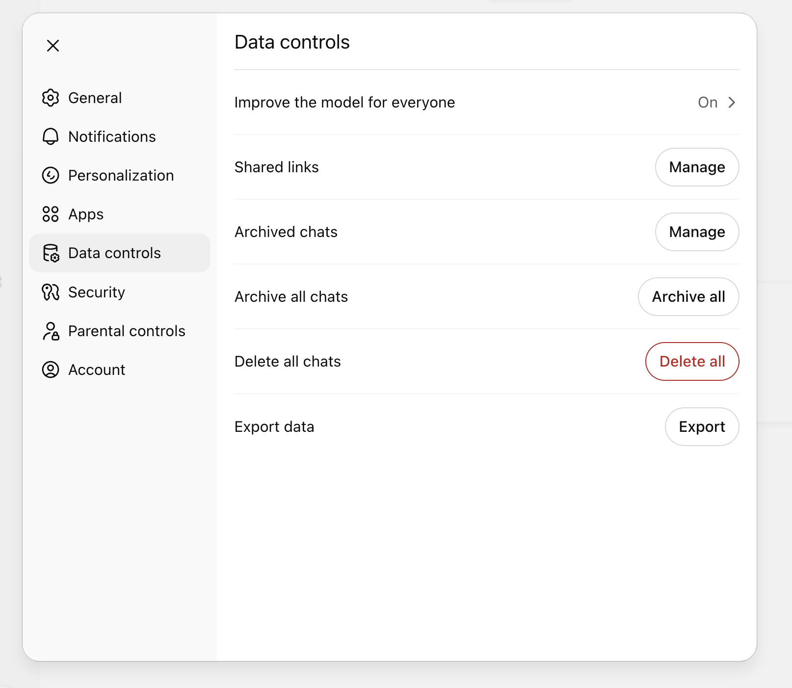 ChatGPT data controls schakelaar
