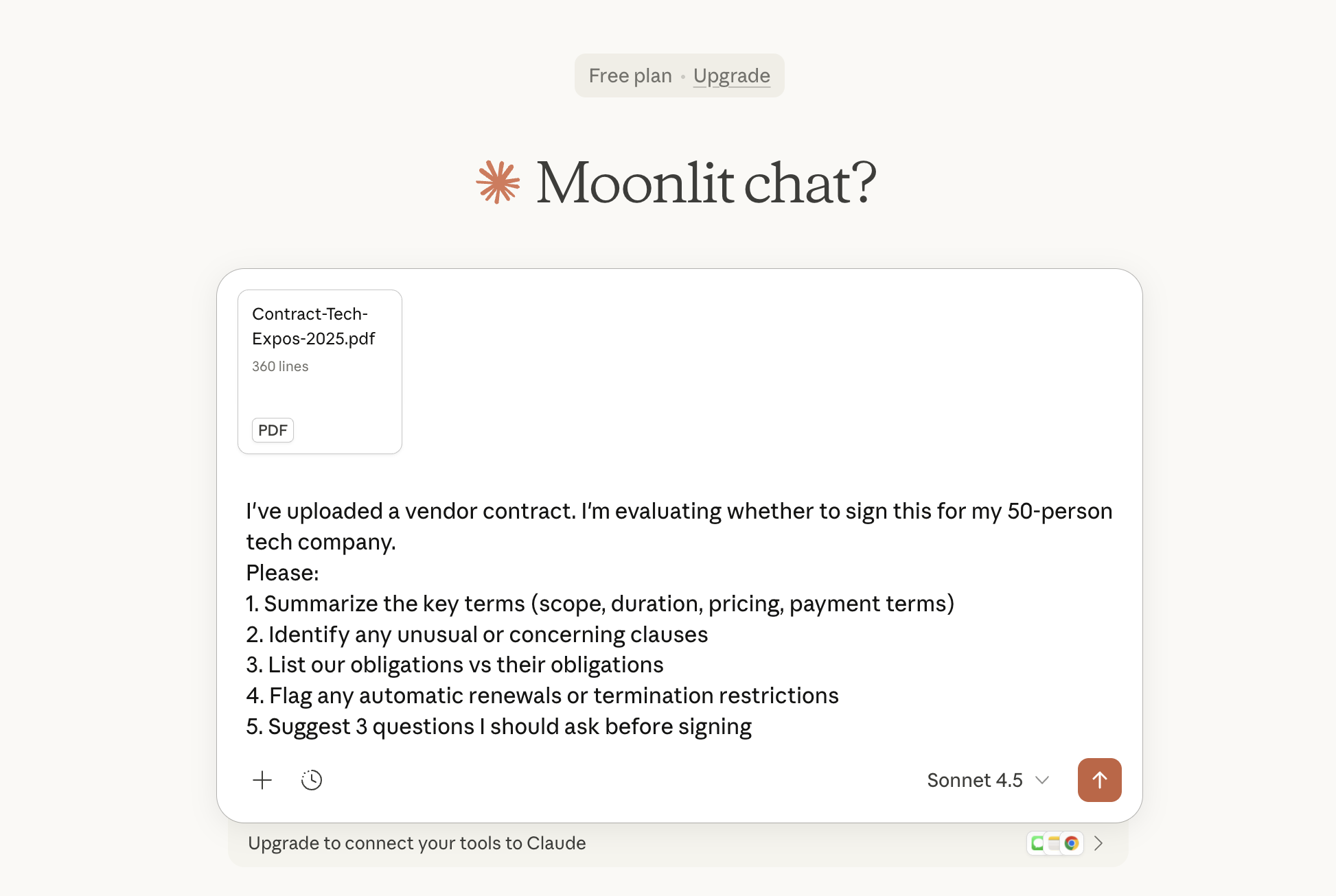 Claude analyzing a contract - key terms