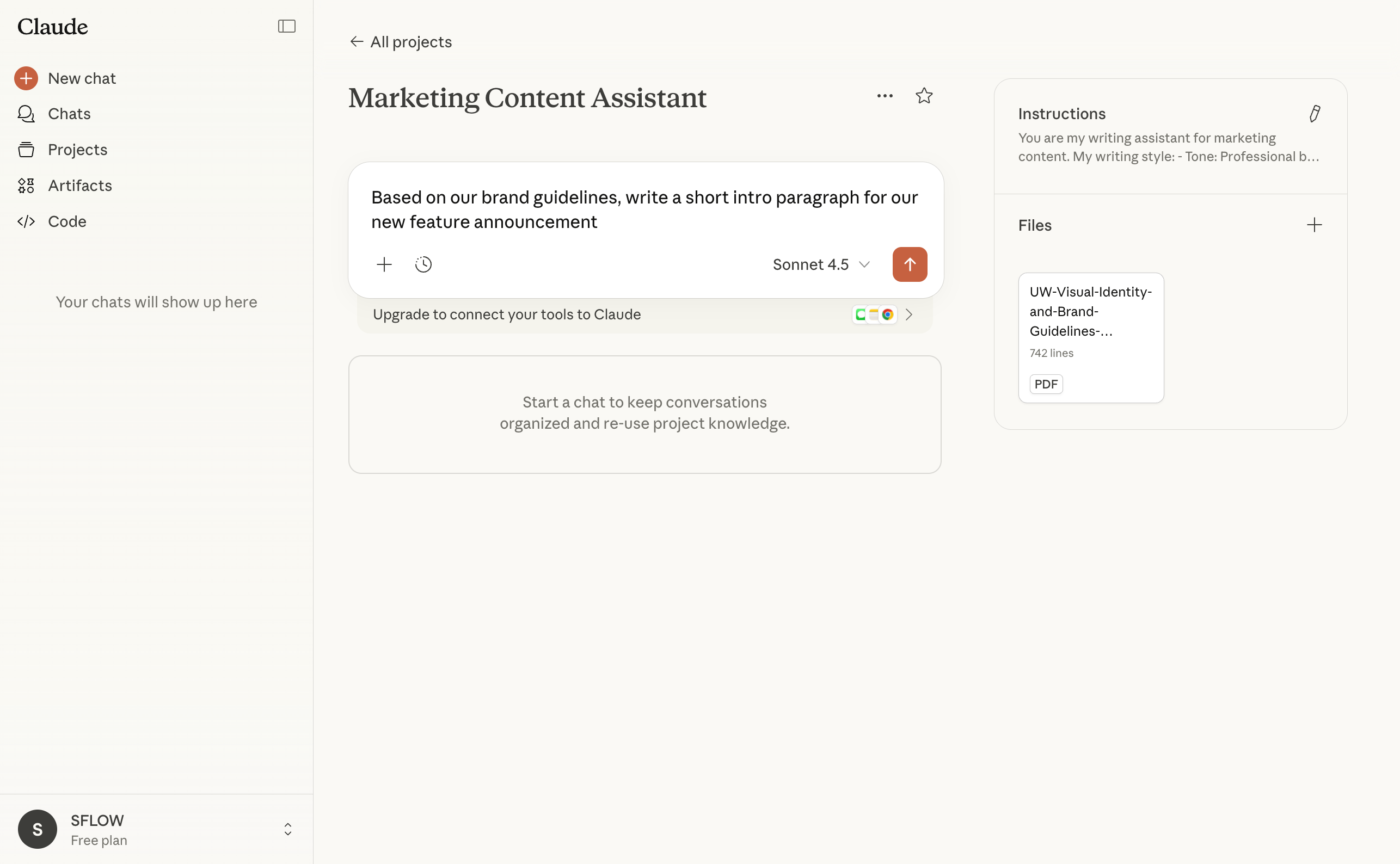 Actief gesprek in een Claude-project