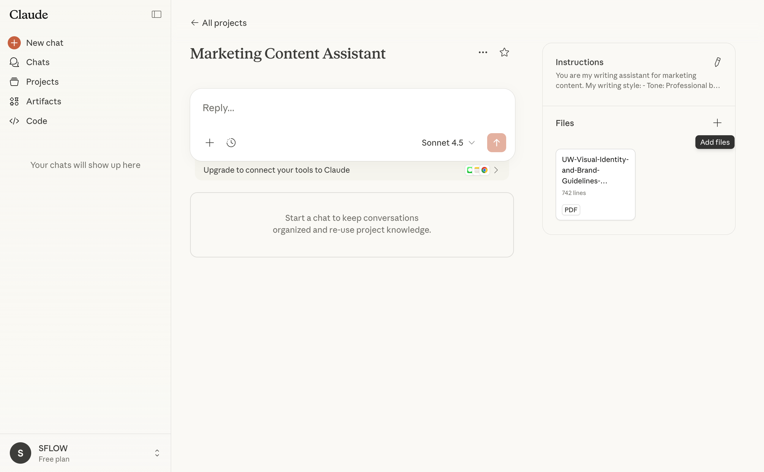 Bestanden geüpload naar een Claude-project