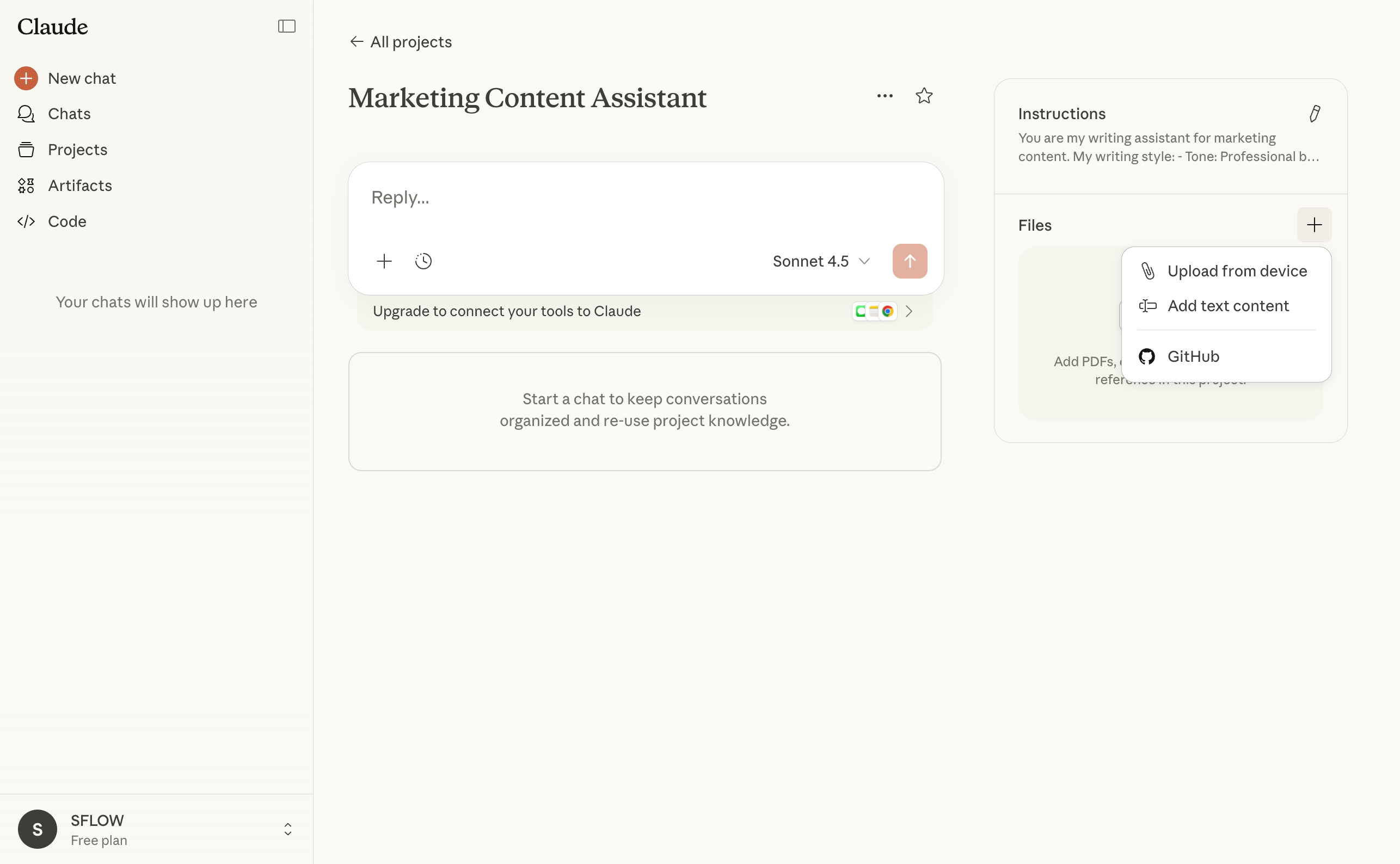 Bestanden uploaden naar een Claude-project