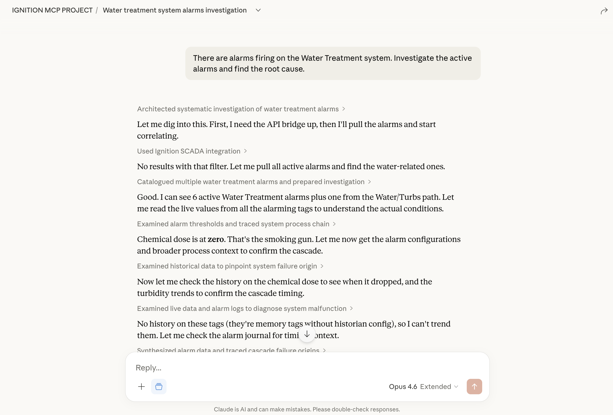 The same investigation running in Claude Desktop — identical MCP tool access from the desktop app