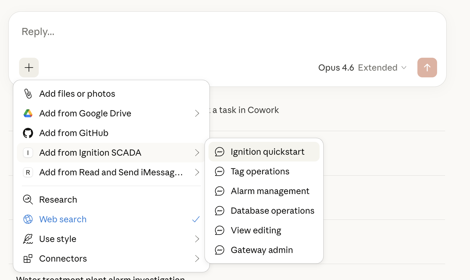 Prompts submenu showing 6 domain-specific starter prompts